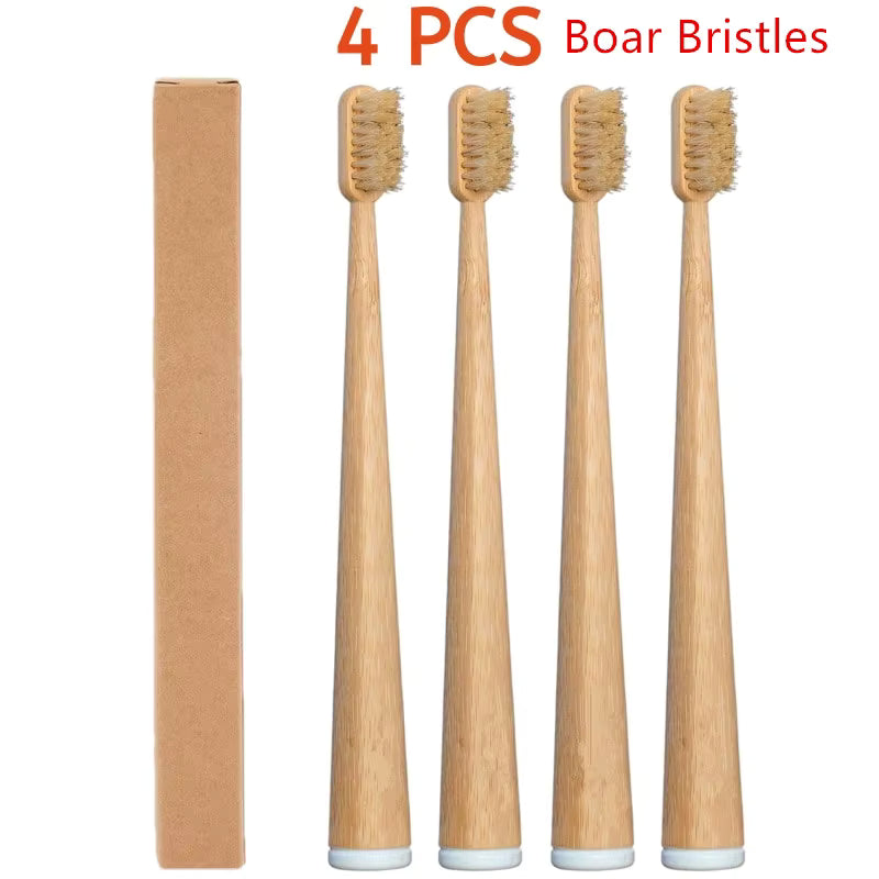 4-Pack Natural Bristle Bamboo Toothbrushes